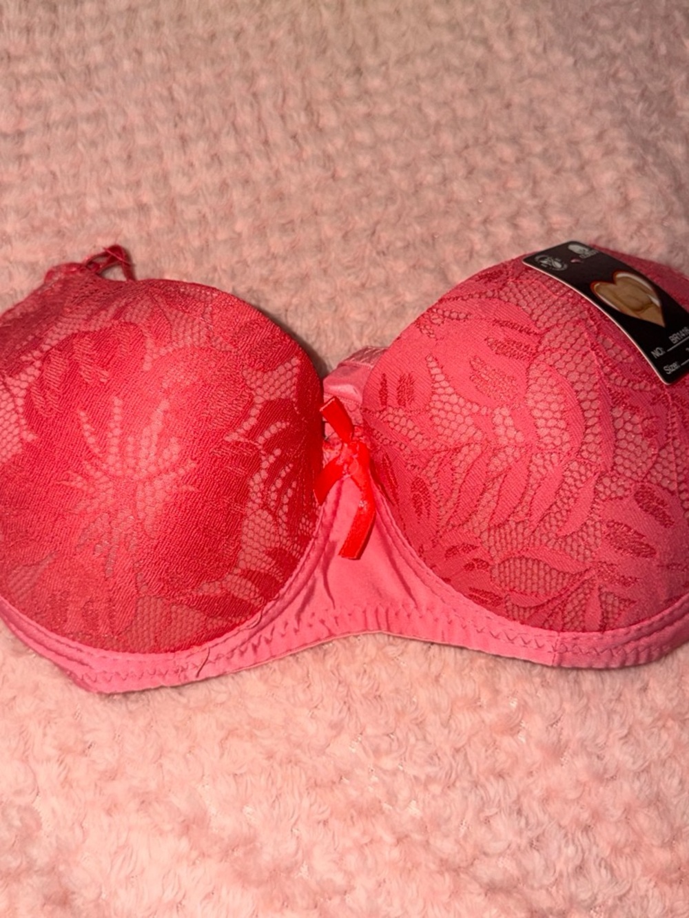& Other Stories Coral Pink Lace Push-Up Bra with Center Bow